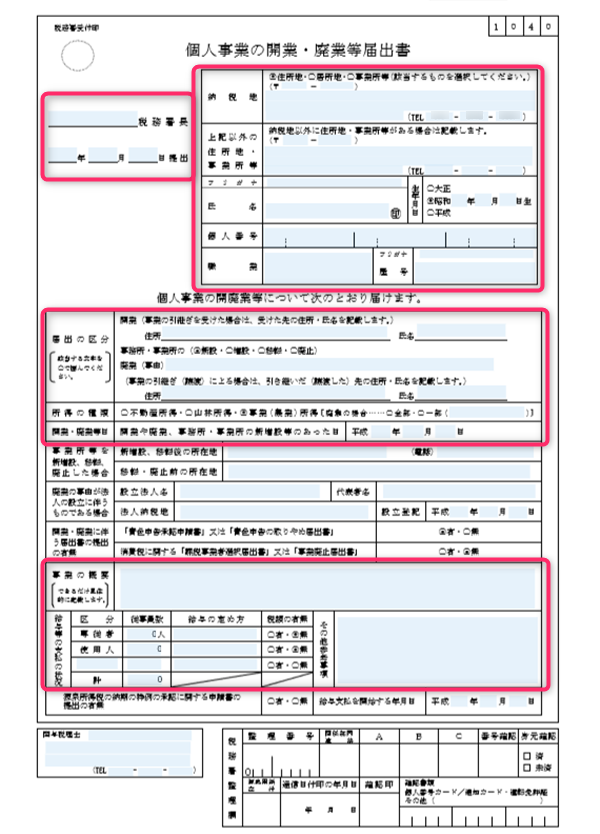 開業届の記入方法